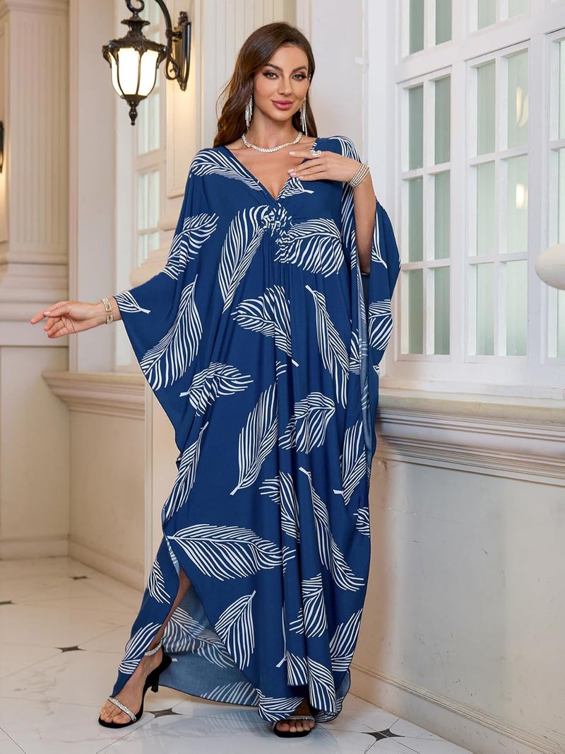 KEYLORTING Women’s Kaftan Beach Cover Up Dress Plus Size Summer Swimsuit Loungewear Maxi Dress - Image 5